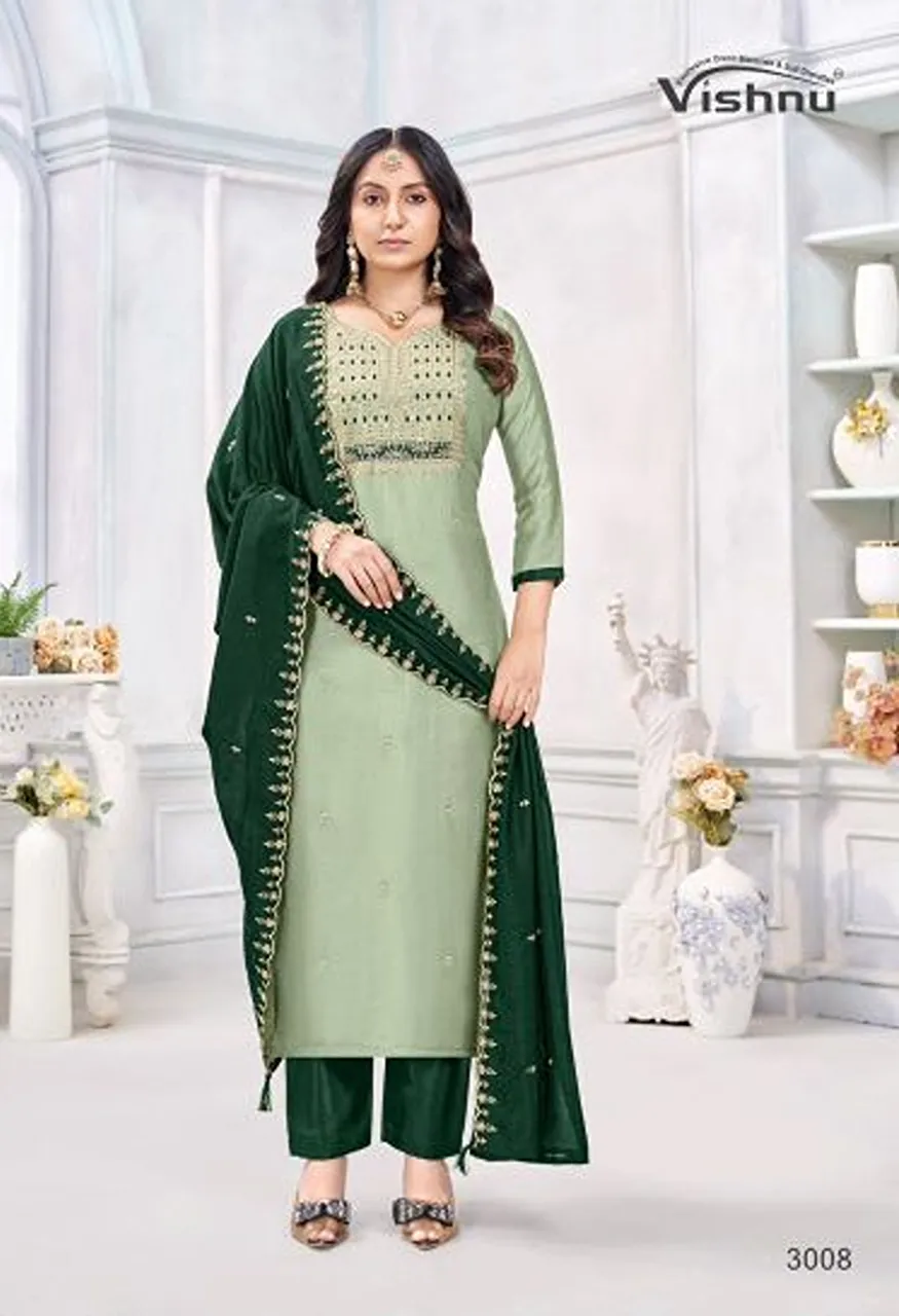 Vishnu Jamaina Vichitra Silk Embroidered Dress Material Catalog — Wholesale Salwar Suits, Vishnu wholesale from Surat — Photo 7