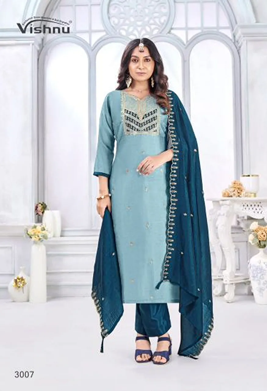 Vishnu Jamaina Vichitra Silk Embroidered Dress Material Catalog — Wholesale Salwar Suits, Vishnu wholesale from Surat — Photo 6