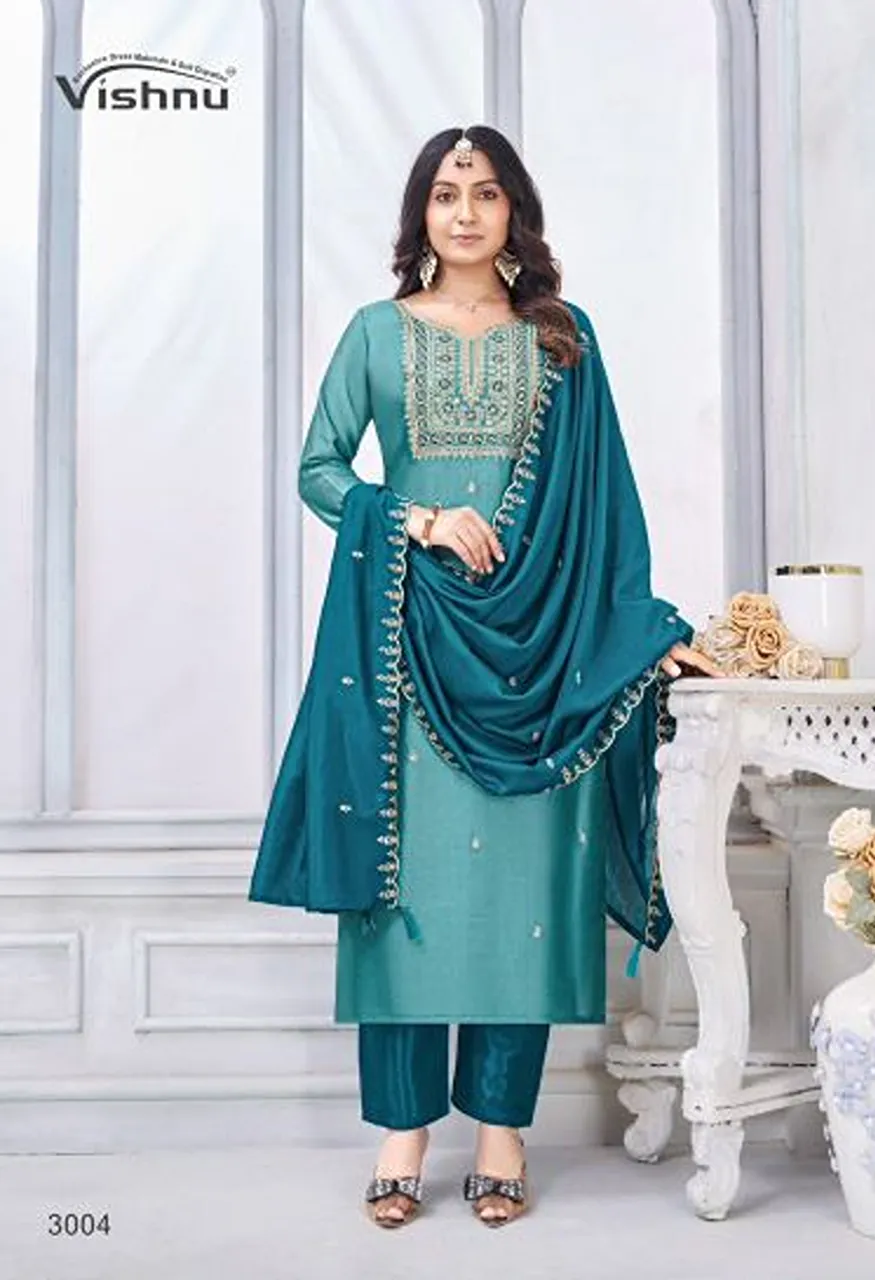 Vishnu Jamaina Vichitra Silk Embroidered Dress Material Catalog — Wholesale Salwar Suits, Vishnu wholesale from Surat — Photo 5