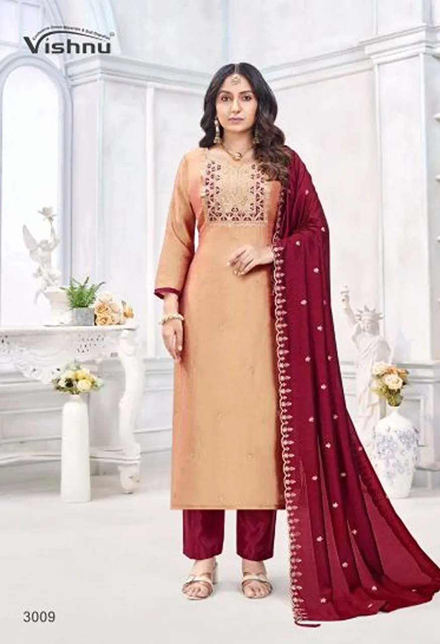 Vishnu Jamaina Vichitra Silk Embroidered Dress Material Catalog — Wholesale Salwar Suits, Vishnu wholesale from Surat — Photo 4