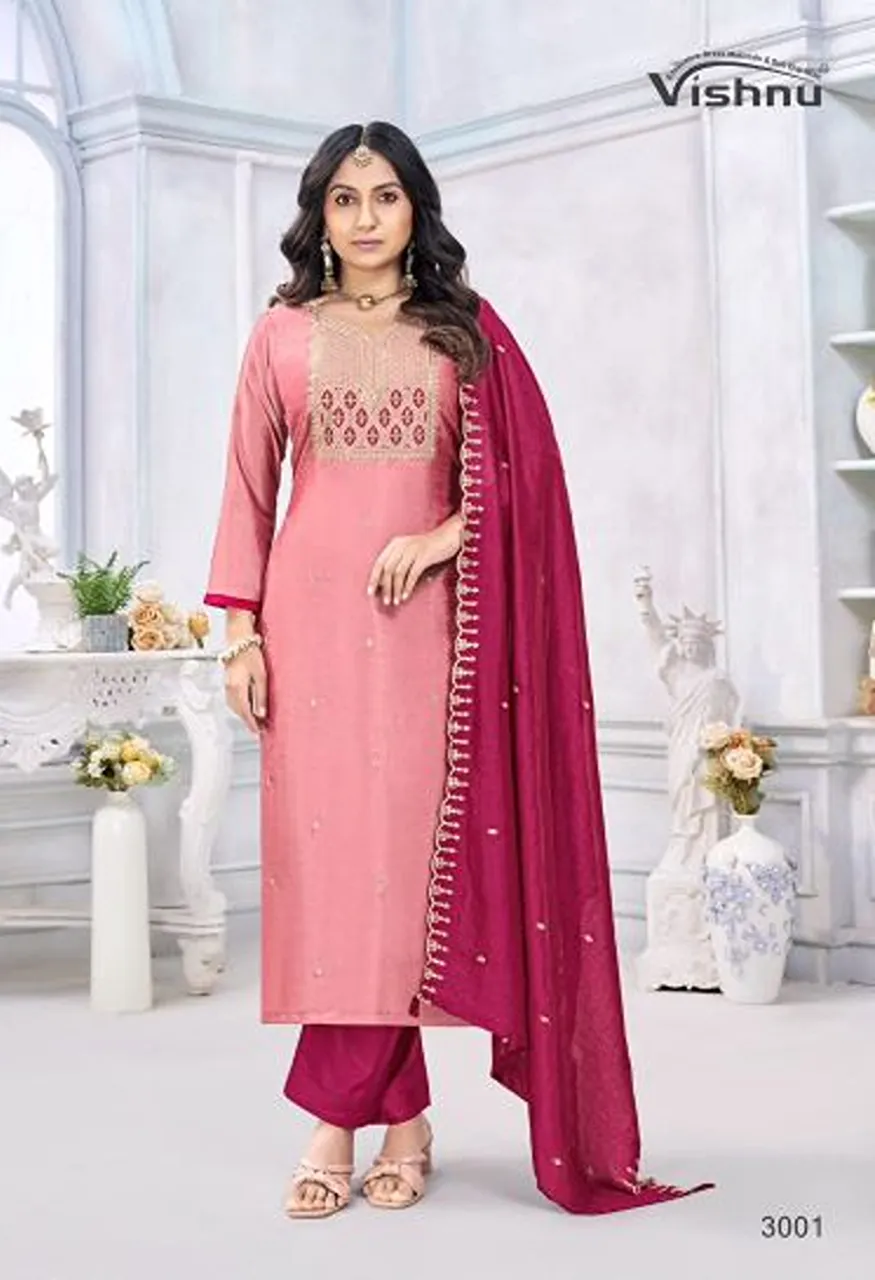 Vishnu Jamaina Vichitra Silk Embroidered Dress Material Catalog — Wholesale Salwar Suits, Vishnu wholesale from Surat — Photo 3