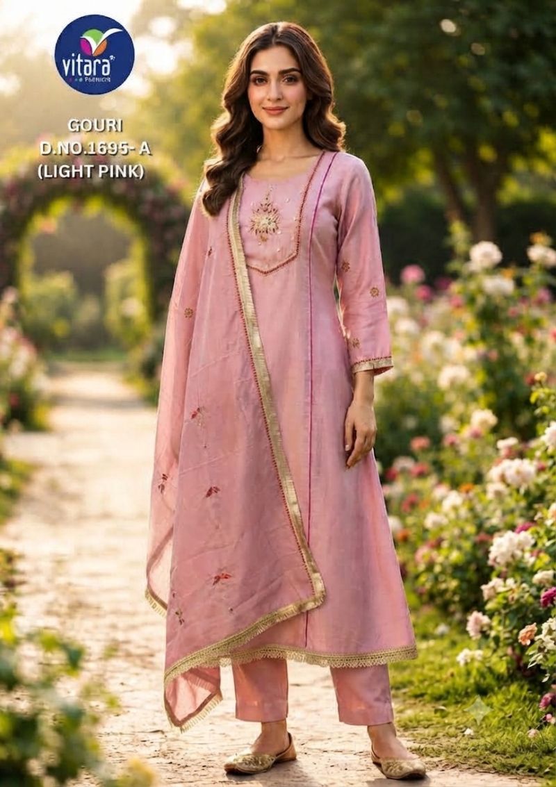Vitara Gouri Mul Chanderi Handwork Kurti With Bottom Dupatta Collection — Wholesale Kurtis, Vitara Fashion wholesale from Surat — Photo 2