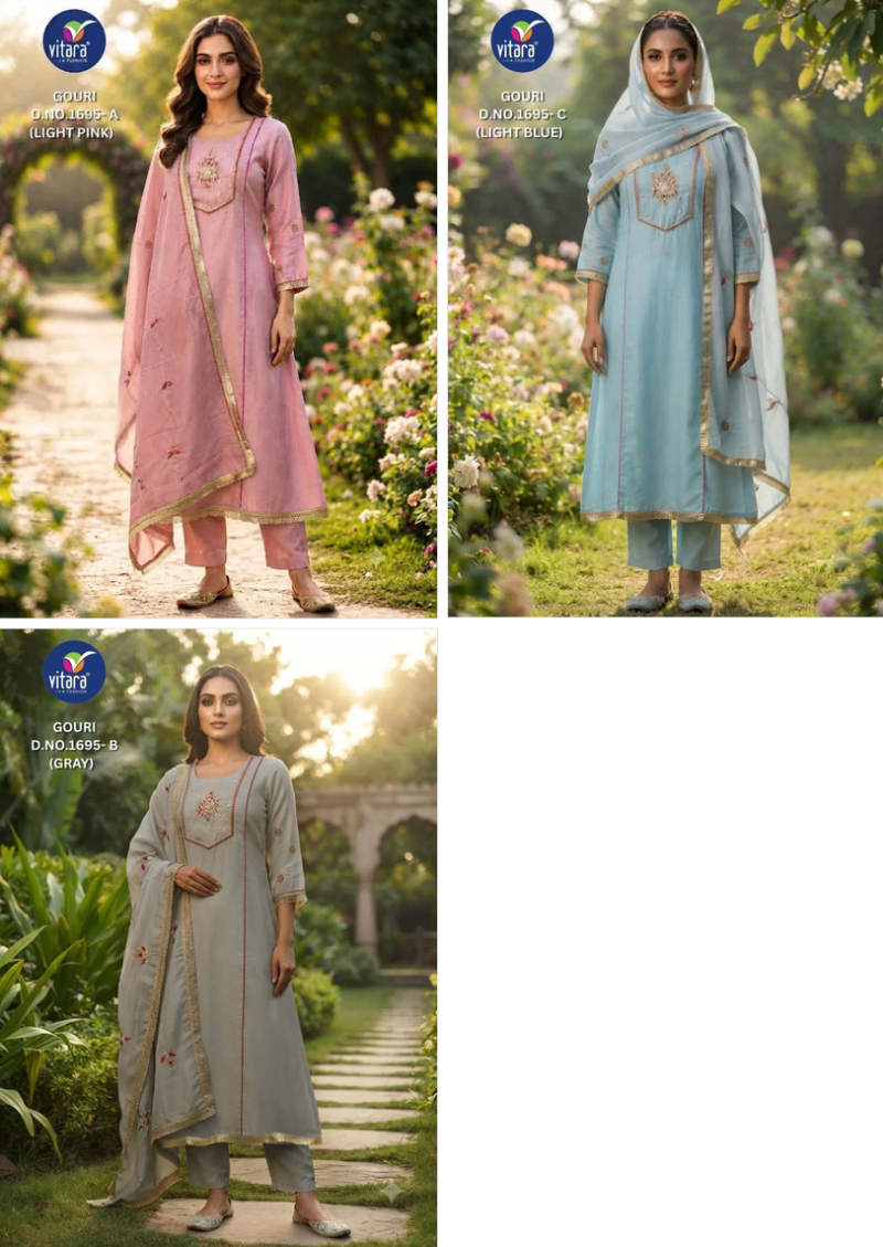 Vitara Gouri Mul Chanderi Handwork Kurti With Bottom Dupatta Collection — Wholesale Kurtis, Vitara Fashion wholesale from Surat — Photo 5