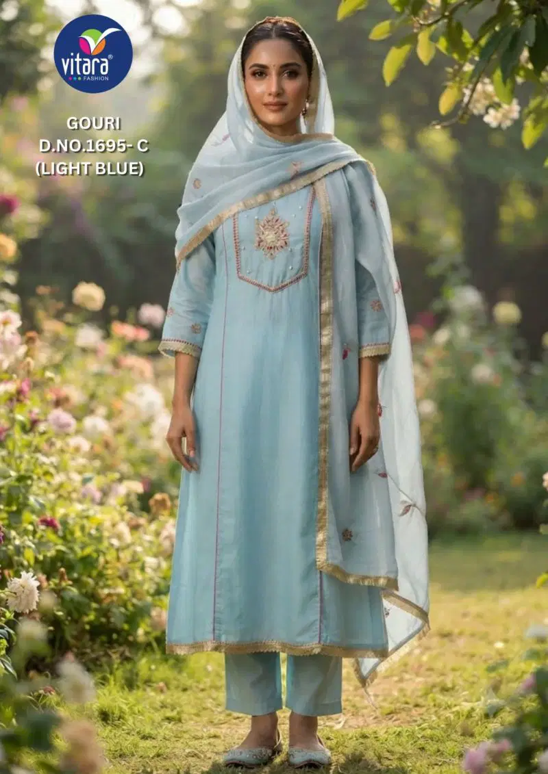 Vitara Gouri Mul Chanderi Handwork Kurti With Bottom Dupatta Collection