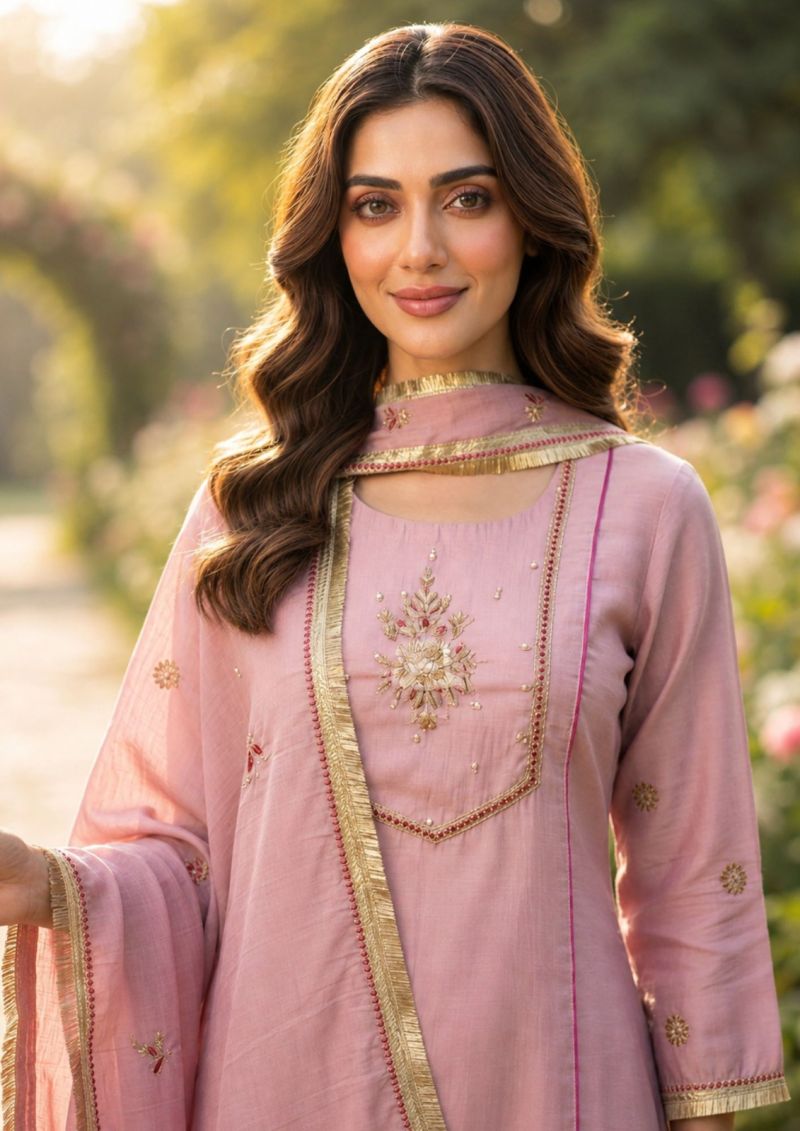 Vitara Gouri Mul Chanderi Handwork Kurti With Bottom Dupatta Collection — Wholesale Kurtis, Vitara Fashion wholesale from Surat — Photo 3