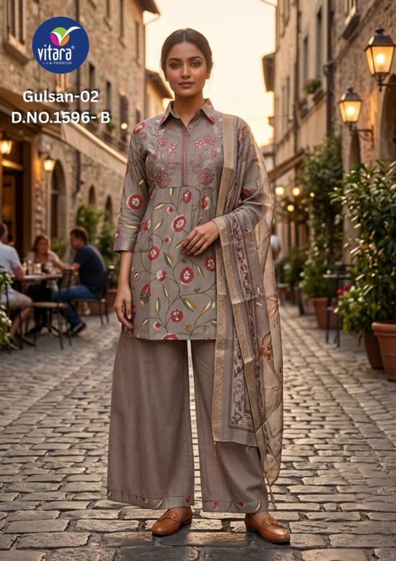 Vitara Gulsan Vol 2 Vatican Print Embroidered Kurti With Bottom Dupatta Catalog
