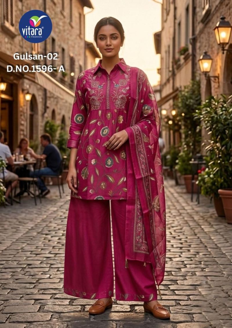Vitara Gulsan Vol 2 Vatican Print Embroidered Kurti With Bottom Dupatta Catalog — Wholesale Kurtis, Vitara Fashion wholesale from Surat — Photo 2