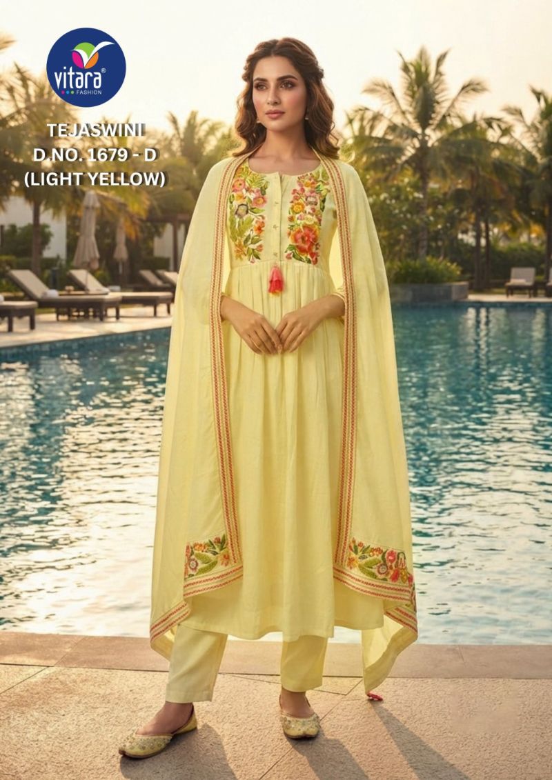 Vitara Tejaswini Wholesale Mul Chanderi Handwork Kurti With Bottom Dupatta — Wholesale Kurtis, Vitara Fashion wholesale from Surat — Photo 3