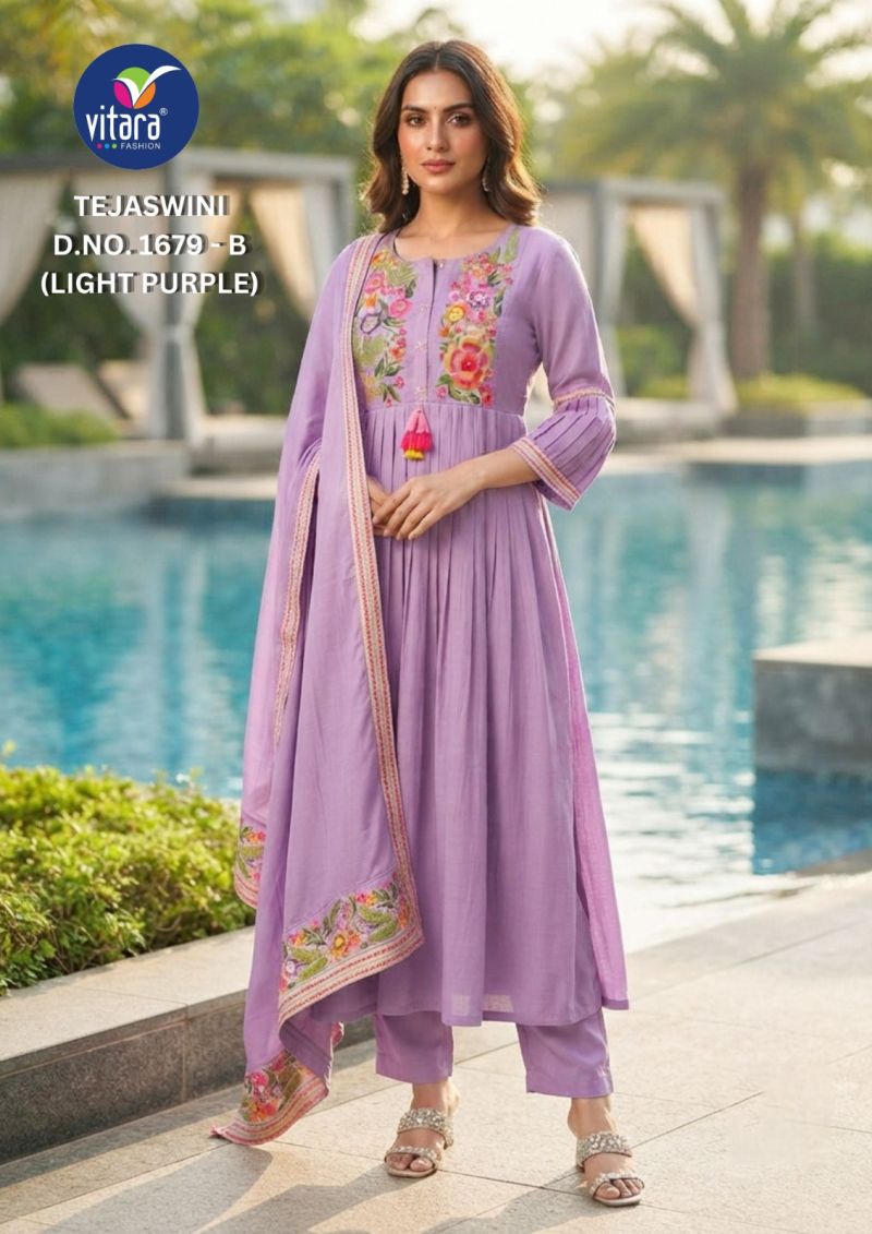Vitara Tejaswini Wholesale Mul Chanderi Handwork Kurti With Bottom Dupatta — Wholesale Kurtis, Vitara Fashion wholesale from Surat — Photo 2