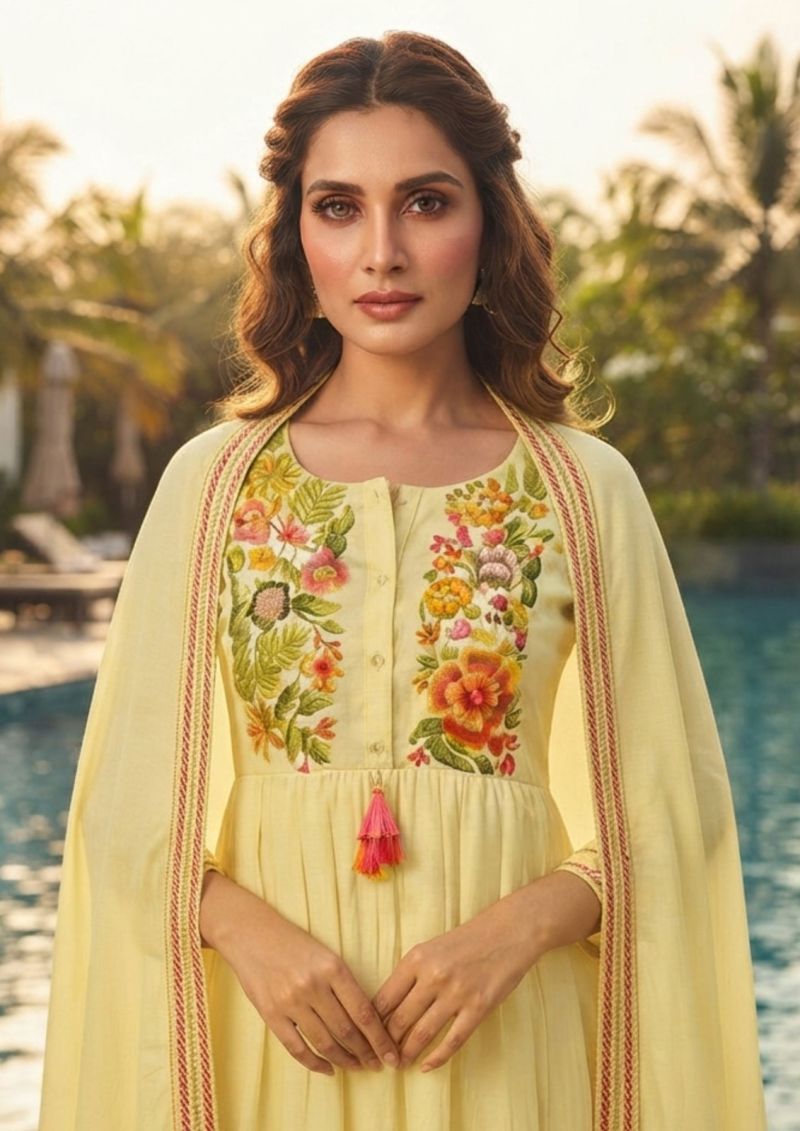 Vitara Tejaswini Wholesale Mul Chanderi Handwork Kurti With Bottom Dupatta — Wholesale Kurtis, Vitara Fashion wholesale from Surat — Photo 4