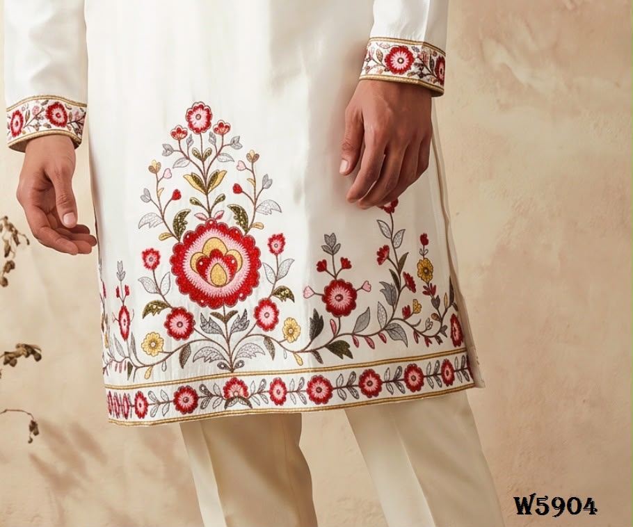 Wedding 59 Silk Embroidery with Full Cotton Inner Kurta With Pant Collection — Men's Wear, Vardan Ethnic wholesale from Surat — Photo 19