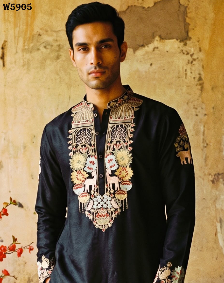 Wedding 59 Silk Embroidery with Full Cotton Inner Kurta With Pant Collection — Men's Wear, Vardan Ethnic wholesale from Surat — Photo 18