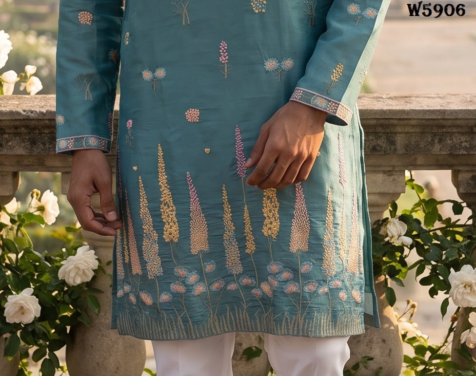 Wedding 59 Silk Embroidery with Full Cotton Inner Kurta With Pant Collection — Men's Wear, Vardan Ethnic wholesale from Surat — Photo 14