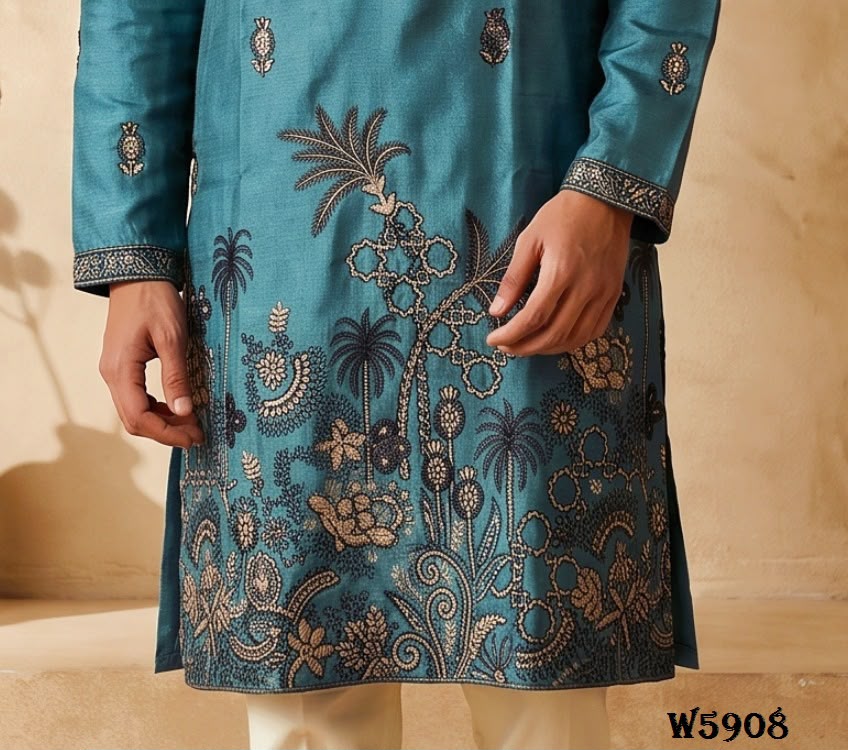 Wedding 59 Silk Embroidery with Full Cotton Inner Kurta With Pant Collection — Men's Wear, Vardan Ethnic wholesale from Surat — Photo 11