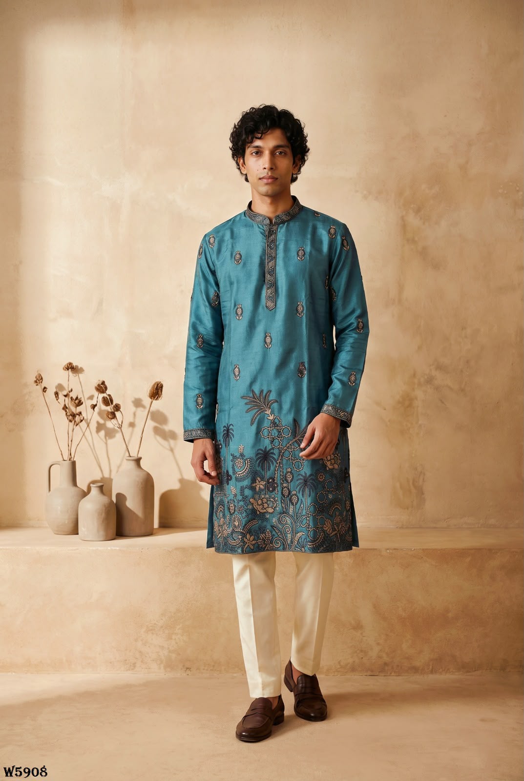 Wedding 59 Silk Embroidery with Full Cotton Inner Kurta With Pant Collection — Men's Wear, Vardan Ethnic wholesale from Surat — Photo 10