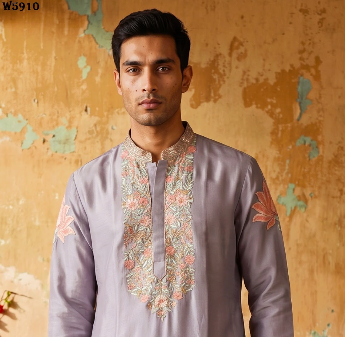 Wedding 59 Silk Embroidery with Full Cotton Inner Kurta With Pant Collection — Men's Wear, Vardan Ethnic wholesale from Surat — Photo 7