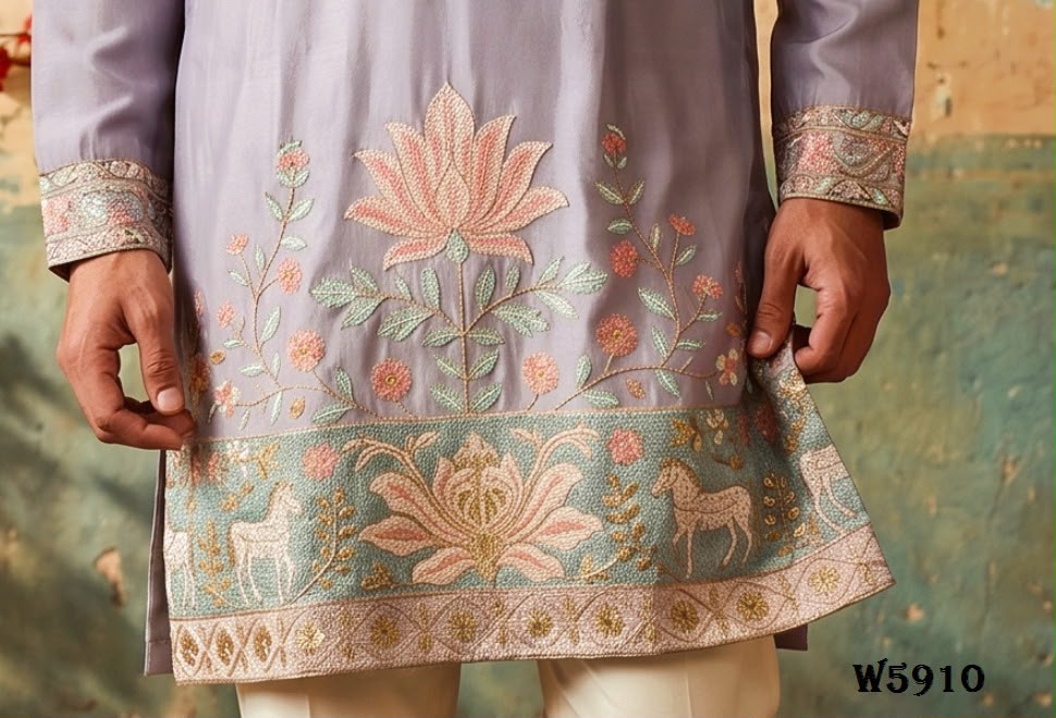 Wedding 59 Silk Embroidery with Full Cotton Inner Kurta With Pant Collection — Men's Wear, Vardan Ethnic wholesale from Surat — Photo 5