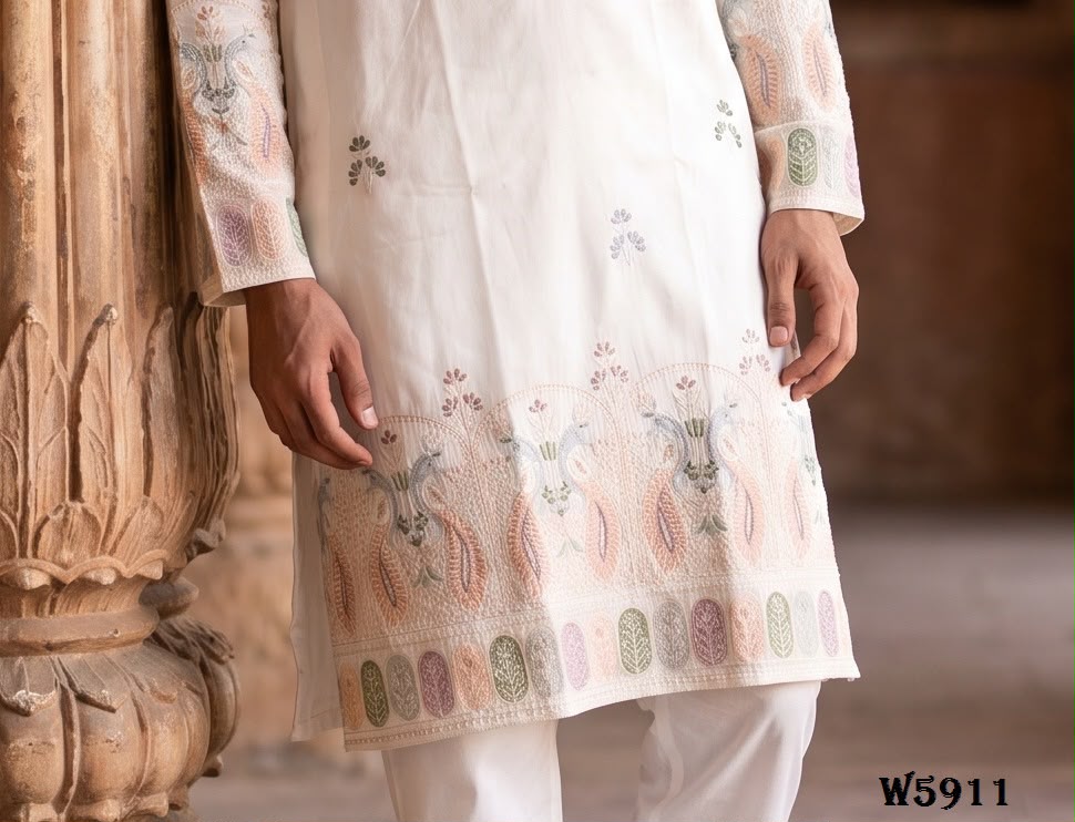 Wedding 59 Silk Embroidery with Full Cotton Inner Kurta With Pant Collection — Men's Wear, Vardan Ethnic wholesale from Surat — Photo 3