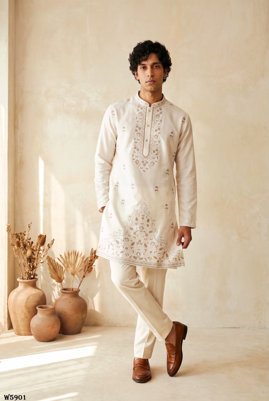 Wedding 59 Silk Embroidery with Full Cotton Inner Kurta With Pant Collection — Men's Wear, Vardan Ethnic wholesale from Surat — Photo 26