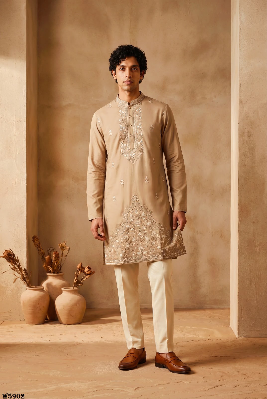 Wedding 59 Silk Embroidery with Full Cotton Inner Kurta With Pant Collection