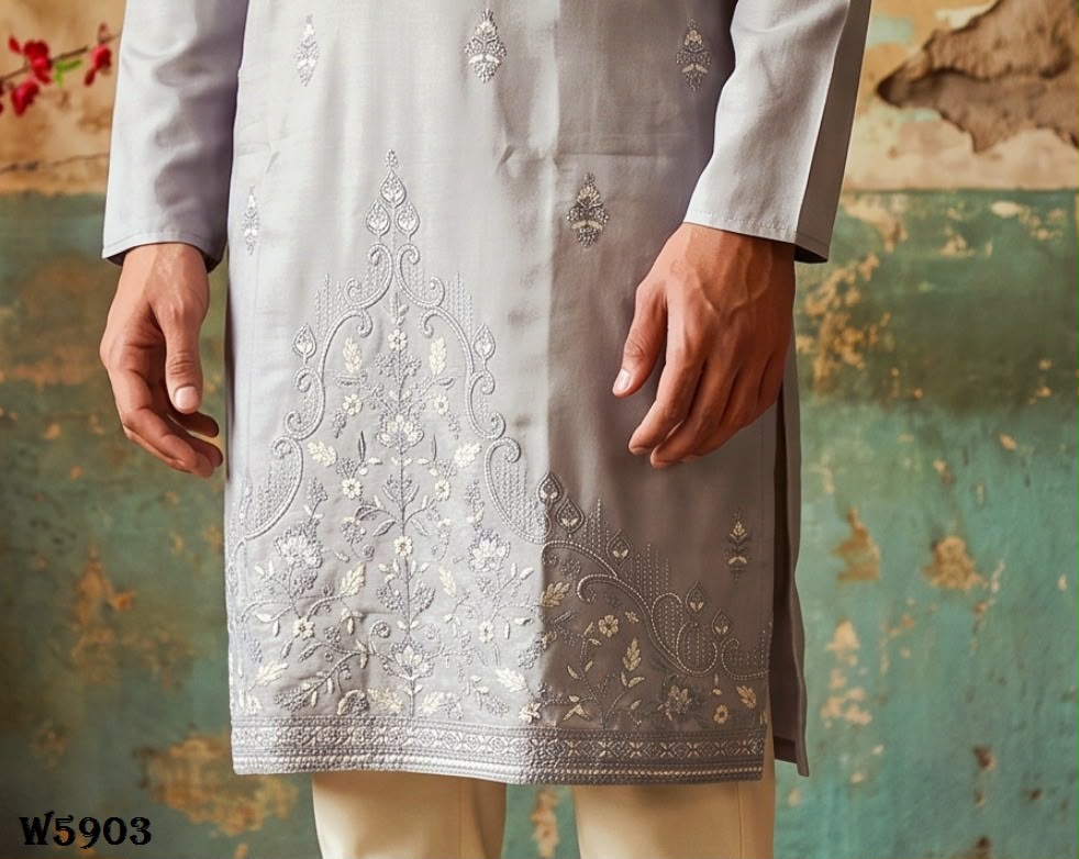 Wedding 59 Silk Embroidery with Full Cotton Inner Kurta With Pant Collection — Men's Wear, Vardan Ethnic wholesale from Surat — Photo 23
