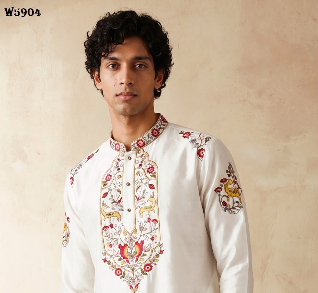 Wedding 59 Silk Embroidery with Full Cotton Inner Kurta With Pant Collection — Men's Wear, Vardan Ethnic wholesale from Surat — Photo 21