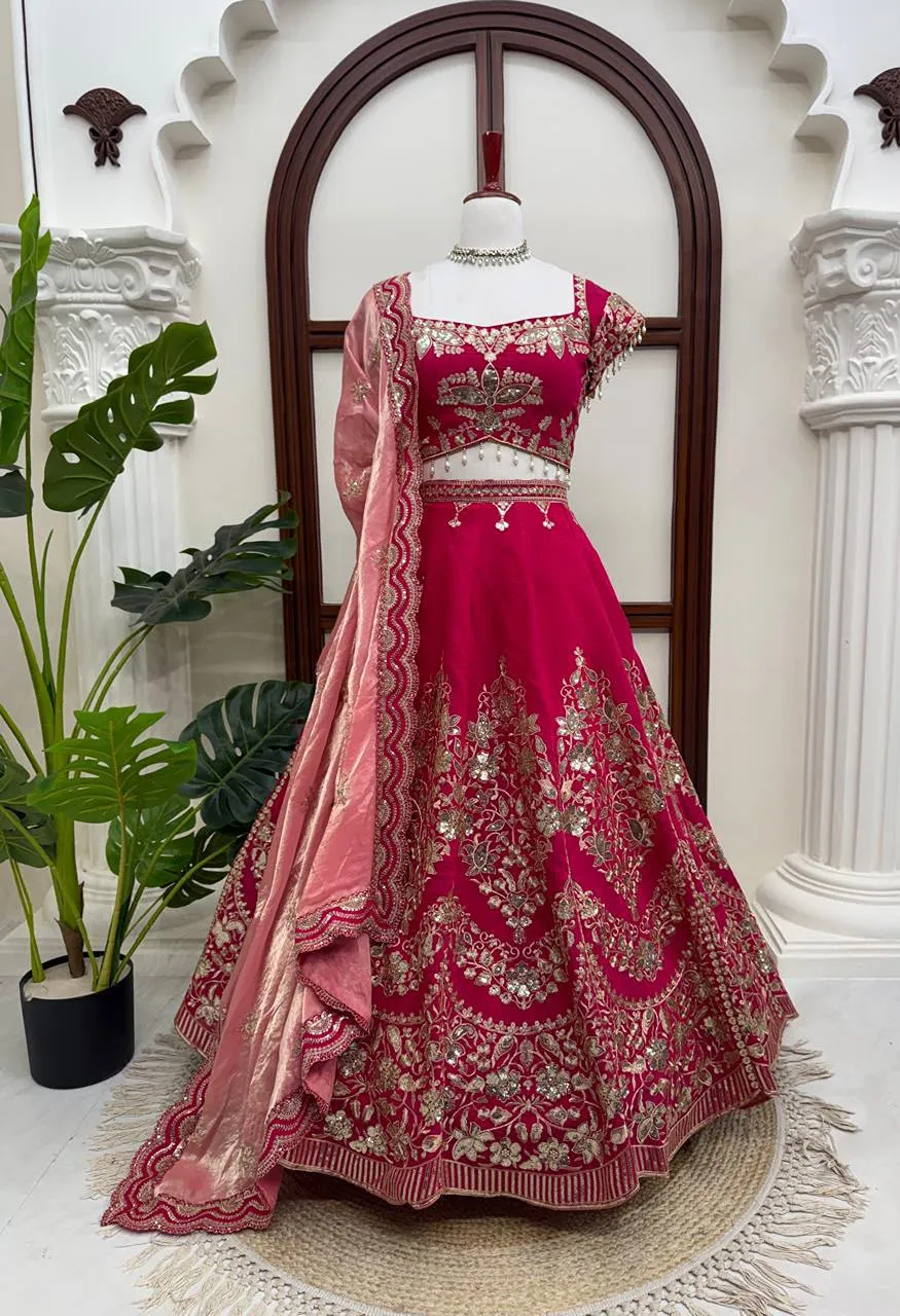 QRC-408 Designer Lehenga Mul Chanderi Thread Sequin Cutwork