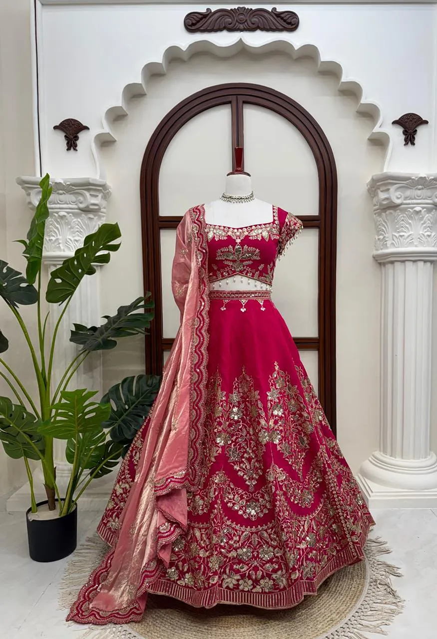 QRC-408 Designer Lehenga Mul Chanderi Thread Sequin Cutwork — Wholesale Lehenga, Vardan Ethnic wholesale from Surat — Photo 2