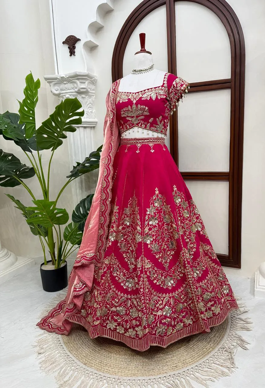 QRC-408 Designer Lehenga Mul Chanderi Thread Sequin Cutwork — Wholesale Lehenga, Vardan Ethnic wholesale from Surat — Photo 3