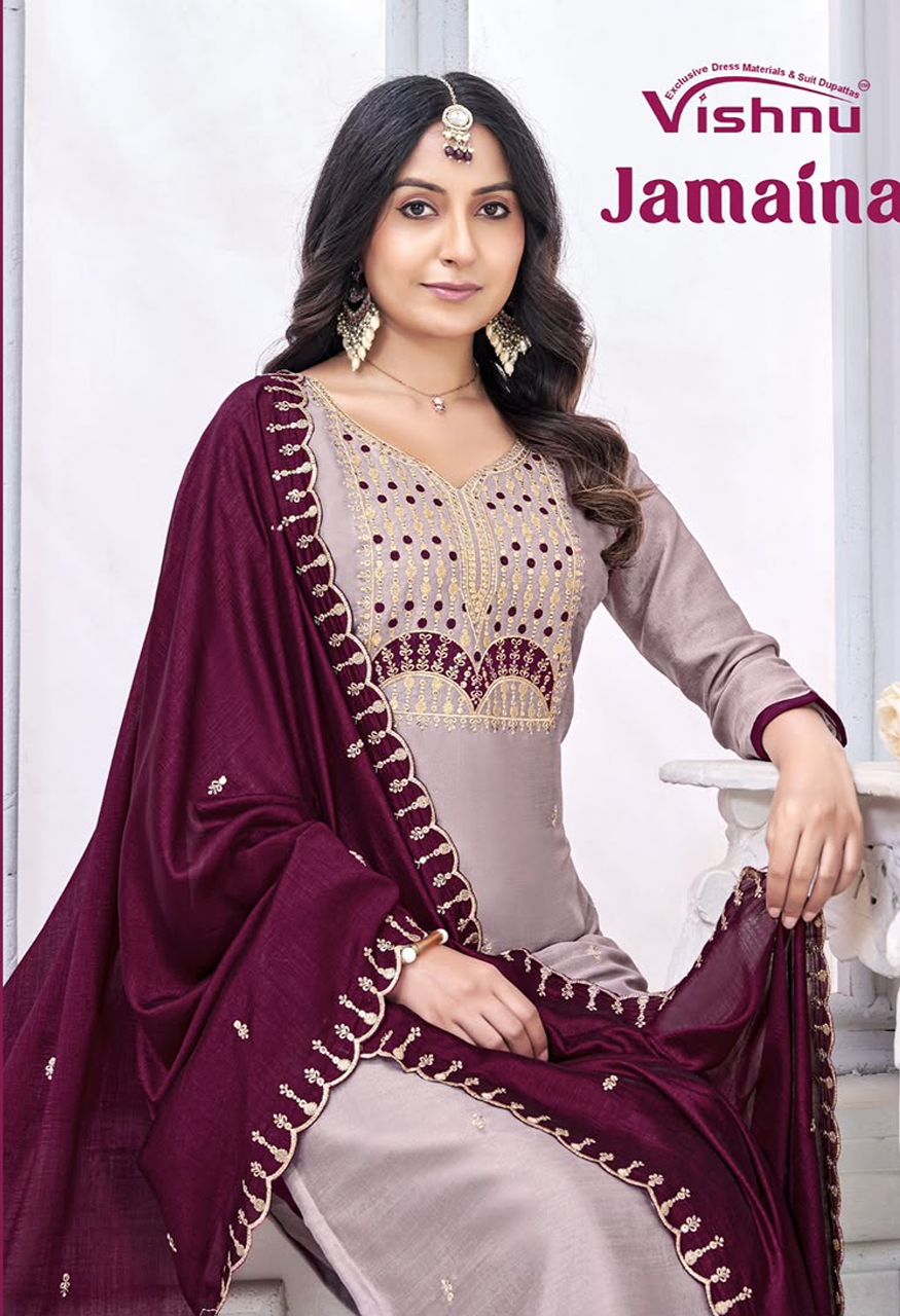 Vishnu Impex Jamaina Premium 3-Piece Unstitched Suit Material — Wholesale Dress Material, Vardan Ethnic wholesale from Surat — Photo 10