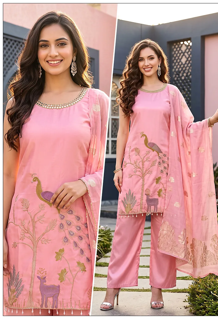 Glass Roman 3 Pcs More+ Basuri Design Cut Sleeves Combo — Wholesale Kurtis, Vardan Ethnic wholesale from Surat — Photo 2