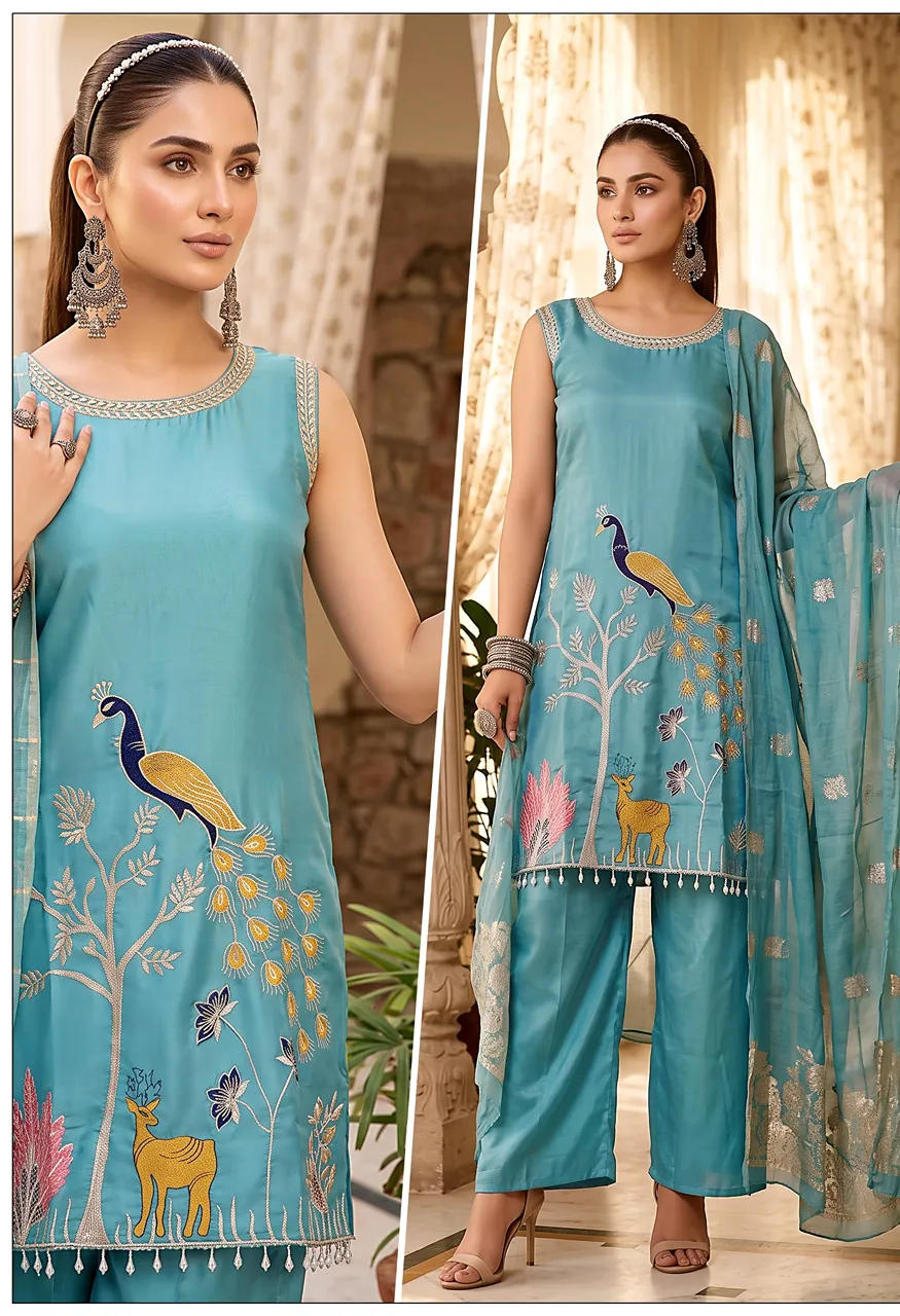 Glass Roman 3 Pcs More+ Basuri Design Cut Sleeves Combo — Wholesale Kurtis, Vardan Ethnic wholesale from Surat — Photo 4