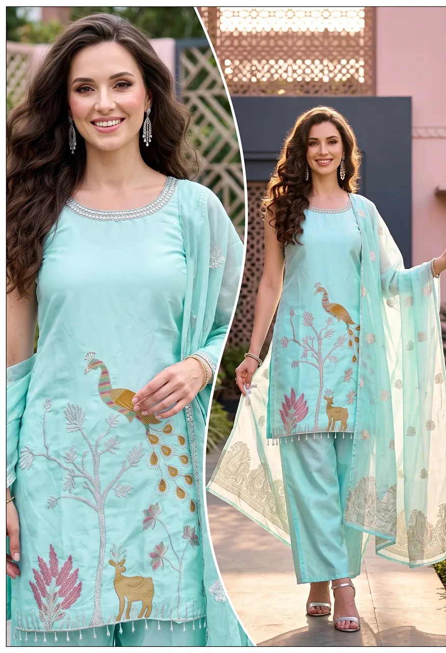 Glass Roman 3 Pcs More+ Basuri Design Cut Sleeves Combo — Wholesale Kurtis, Vardan Ethnic wholesale from Surat — Photo 8