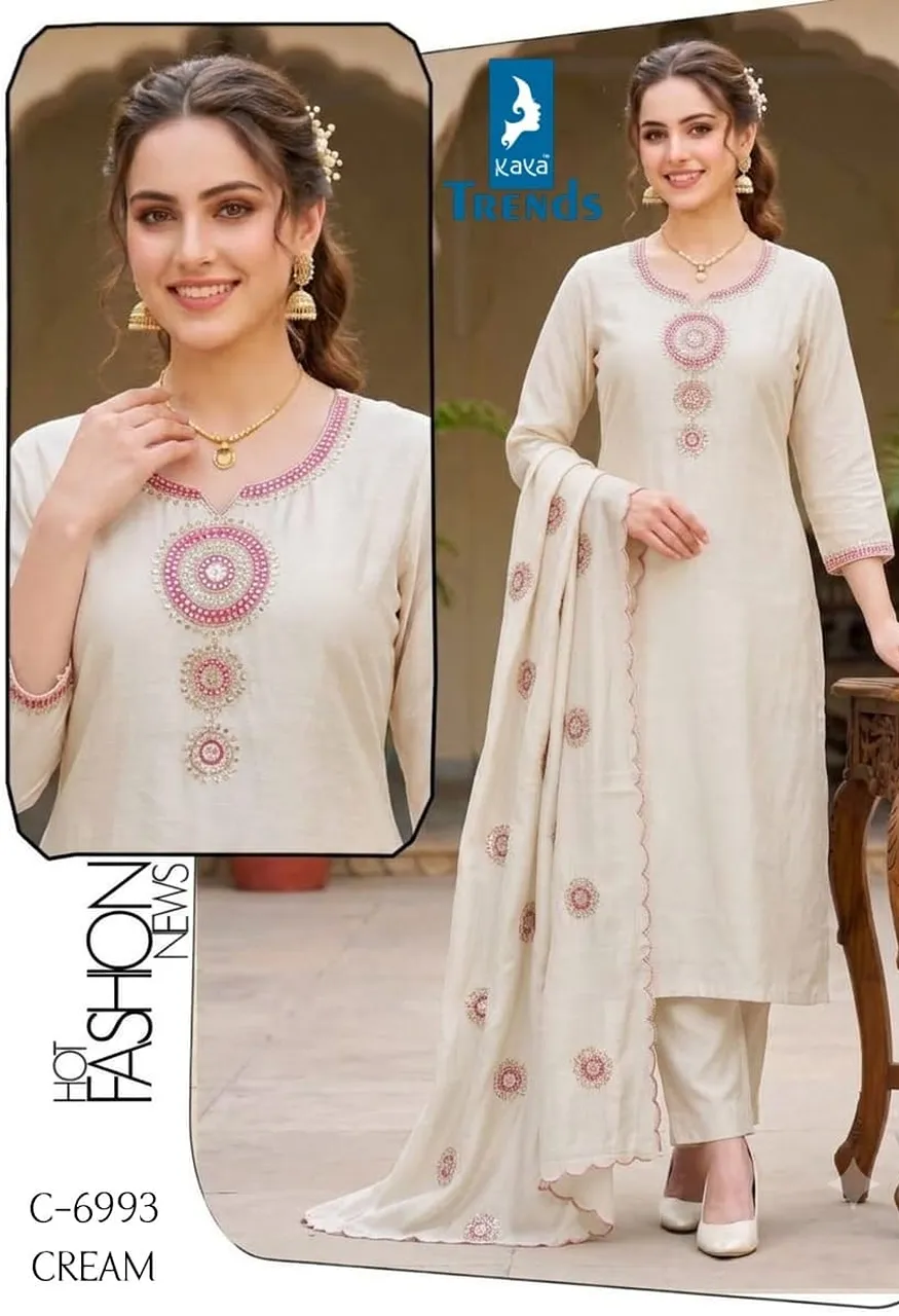 Mull Chanderi Fancy Dori Work Long 3 Piece Suit with Fancy Dupatta Cotton Inner — Wholesale Kurtis, Vardan Ethnic wholesale from Surat — Photo 2