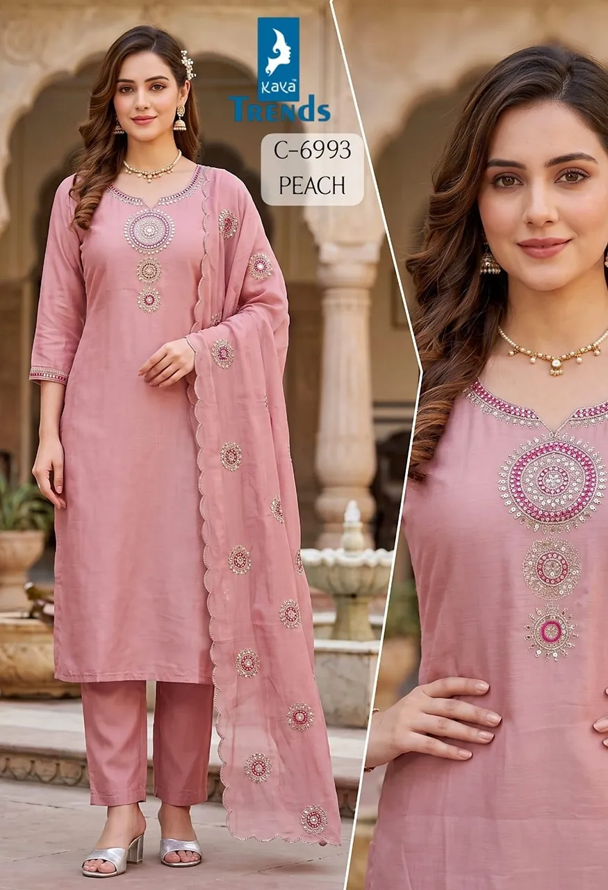 Mull Chanderi Fancy Dori Work Long 3 Piece Suit with Fancy Dupatta Cotton Inner — Wholesale Kurtis, Vardan Ethnic wholesale from Surat — Photo 4