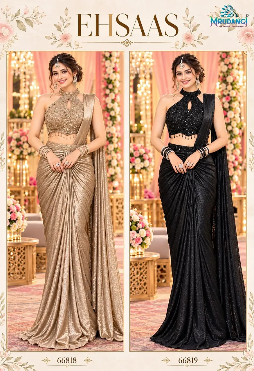 Mrudangi Ehsaas 2 Pcs Ready to Wear Saree Satin Crush — Saree, Vardan Ethnic wholesale from Surat — Photo 4