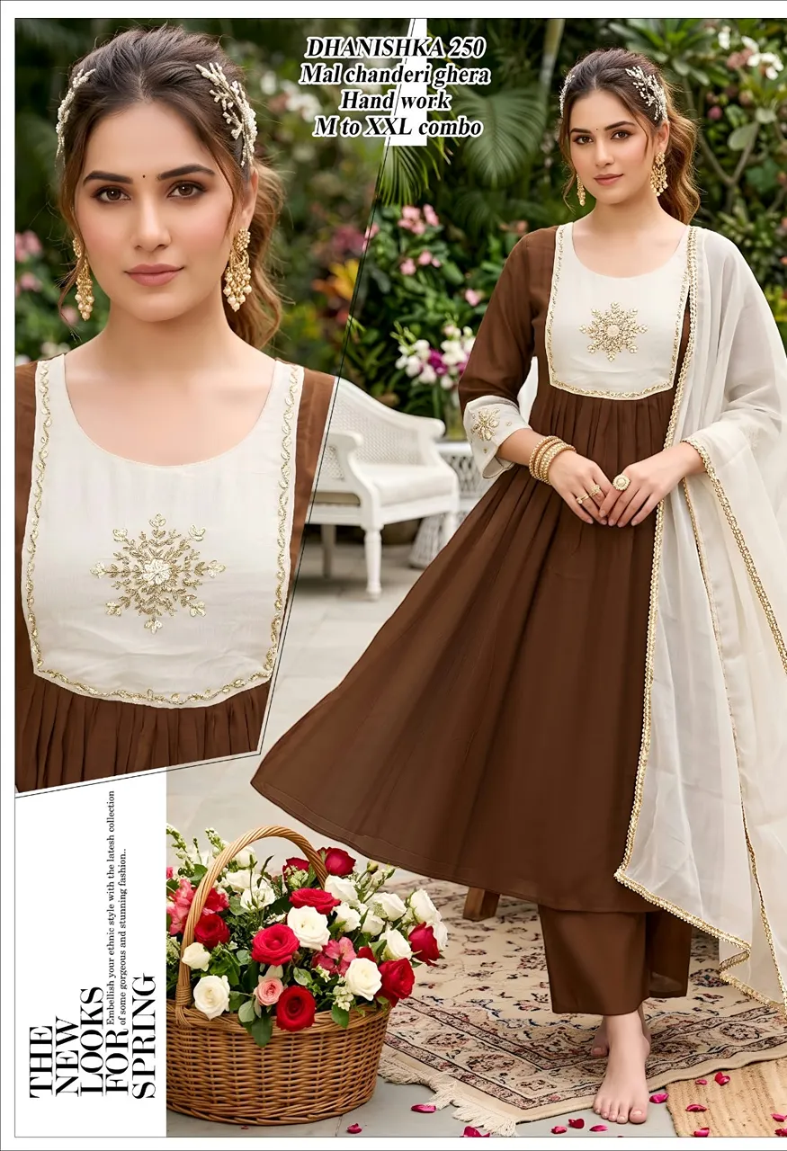 Chanderi Gera 3 Piece Suit with Fancy Work — Wholesale Dress Material, Vardan Ethnic wholesale from Surat — Photo 2