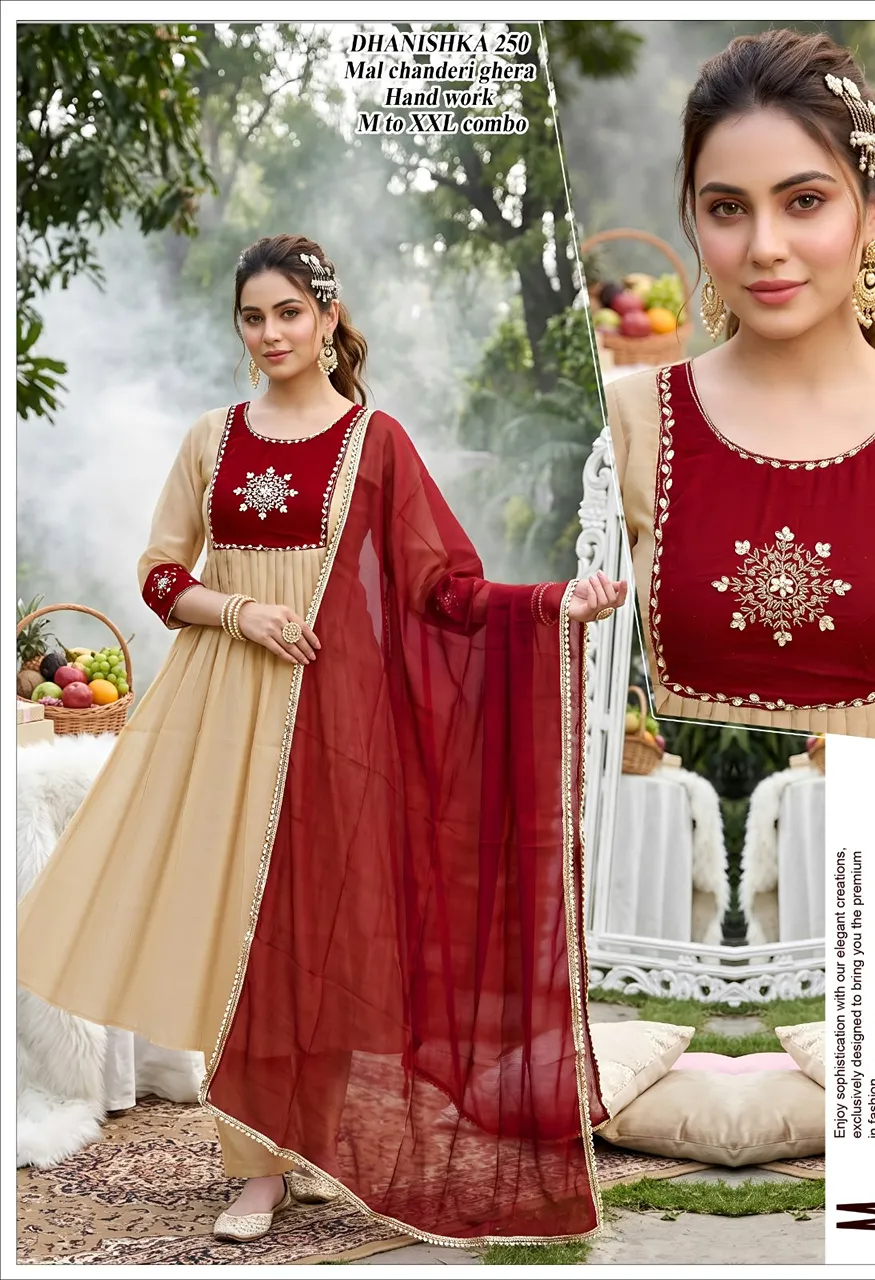 Chanderi Gera 3 Piece Suit with Fancy Work — Wholesale Dress Material, Vardan Ethnic wholesale from Surat — Photo 3