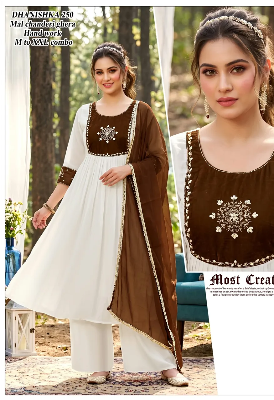 Chanderi Gera 3 Piece Suit with Fancy Work — Wholesale Dress Material, Vardan Ethnic wholesale from Surat — Photo 4