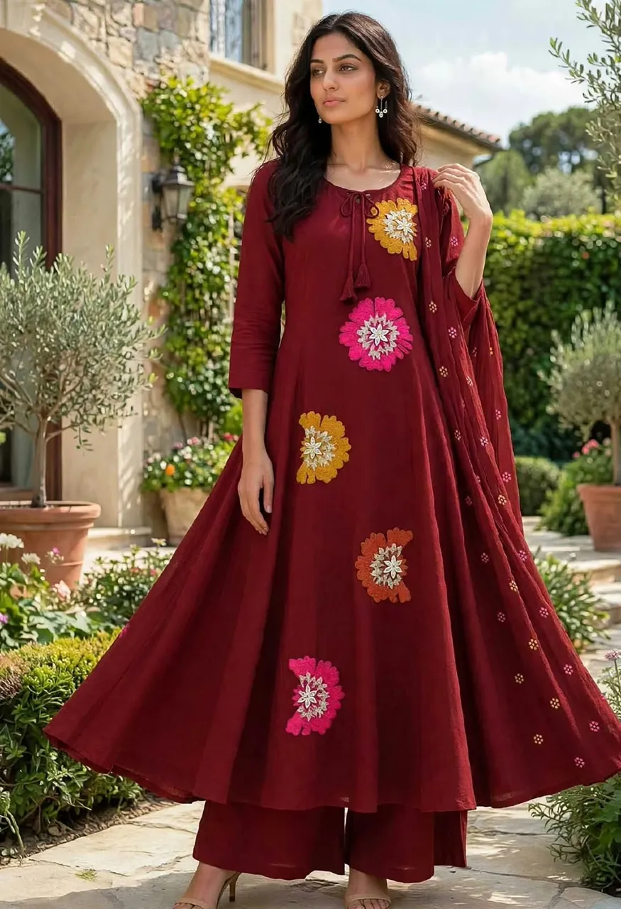 Mul Chanderi Gera 3 Piece Suit with Fancy Work — Wholesale Dress Material, Vardan Ethnic wholesale from Surat — Photo 5