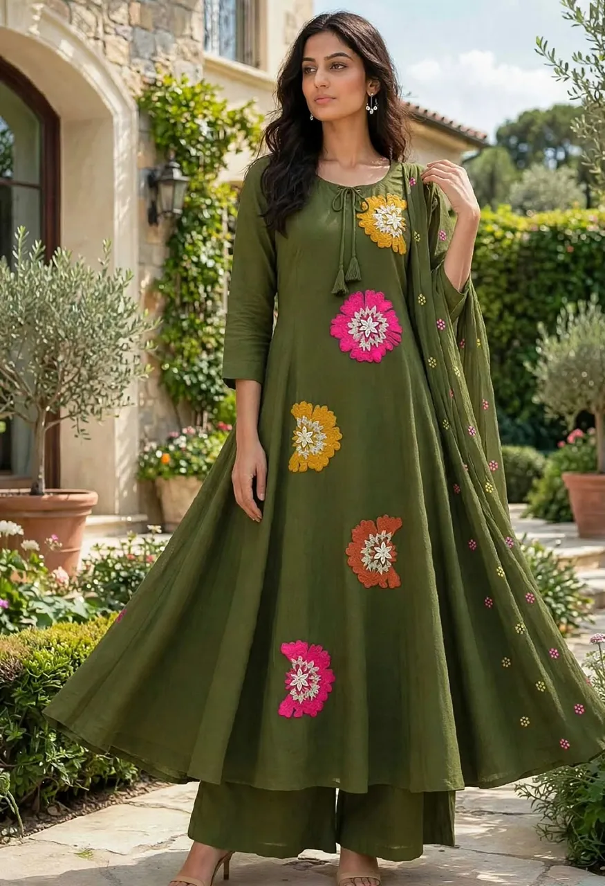 Mul Chanderi Gera 3 Piece Suit with Fancy Work — Wholesale Dress Material, Vardan Ethnic wholesale from Surat — Photo 6