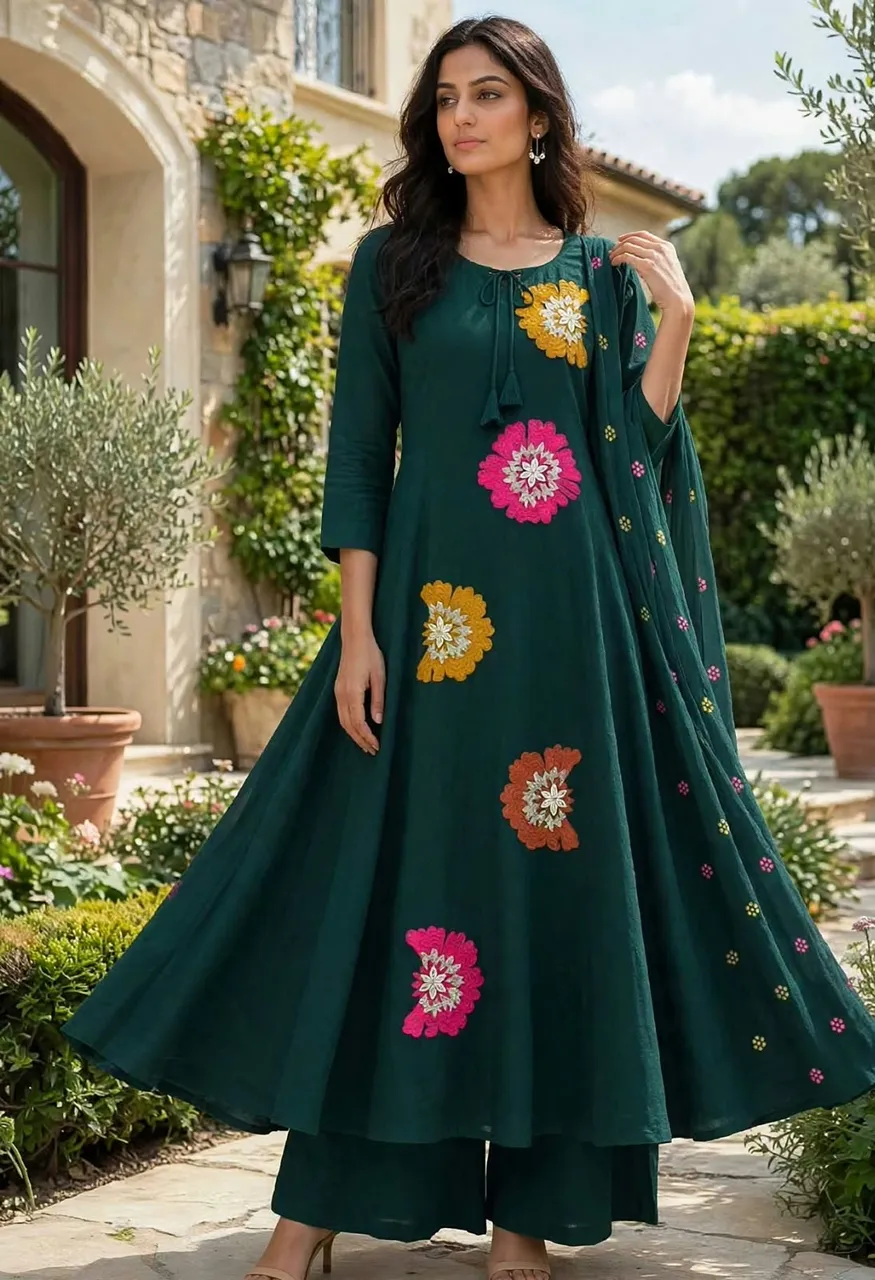 Mul Chanderi Gera 3 Piece Suit with Fancy Work — Wholesale Dress Material, Vardan Ethnic wholesale from Surat — Photo 7