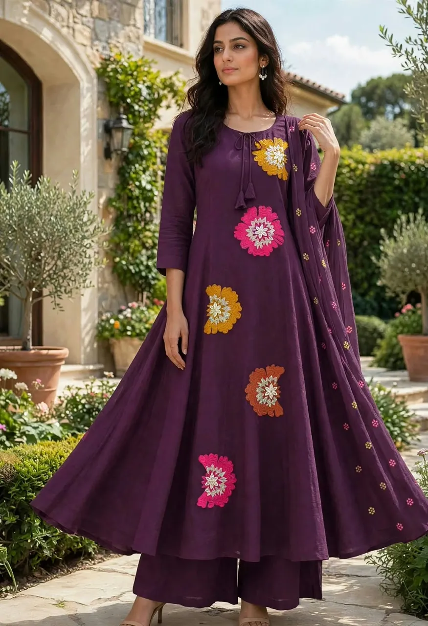 Mul Chanderi Gera 3 Piece Suit with Fancy Work — Wholesale Dress Material, Vardan Ethnic wholesale from Surat — Photo 8