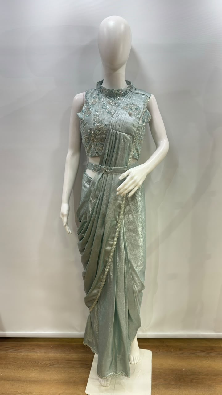 Ready to Wear Saree with Beads Work Blouse — Singles, Vardan Ethnic wholesale from Surat — Photo 2