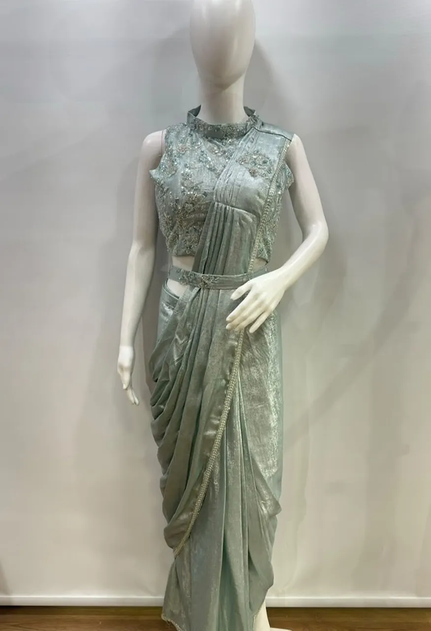Ready to Wear Saree with Beads Work Blouse — Singles, Vardan Ethnic wholesale from Surat — Photo 3