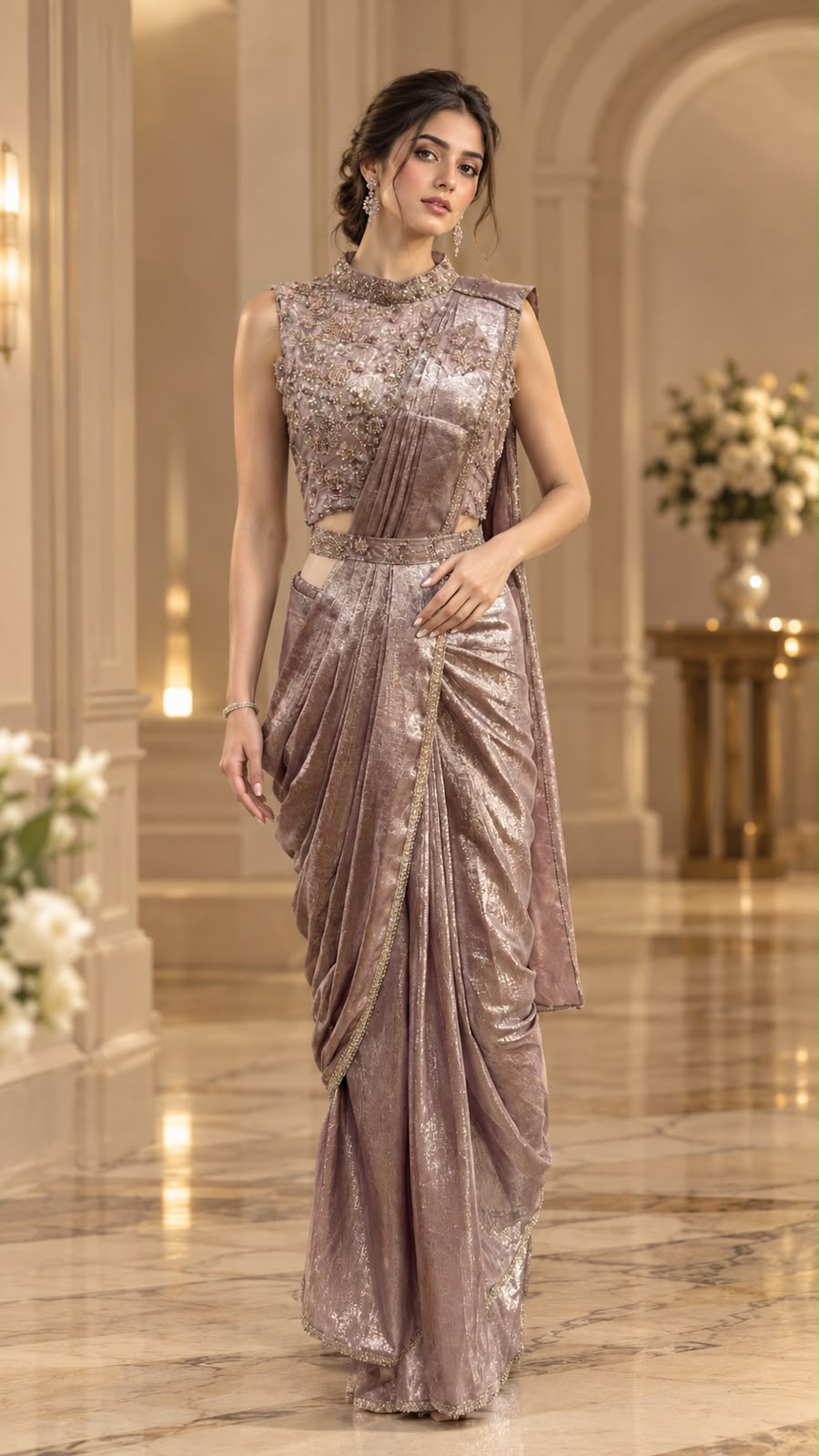 Ready to Wear Saree with Beads Work Blouse — Singles, Vardan Ethnic wholesale from Surat — Photo 4