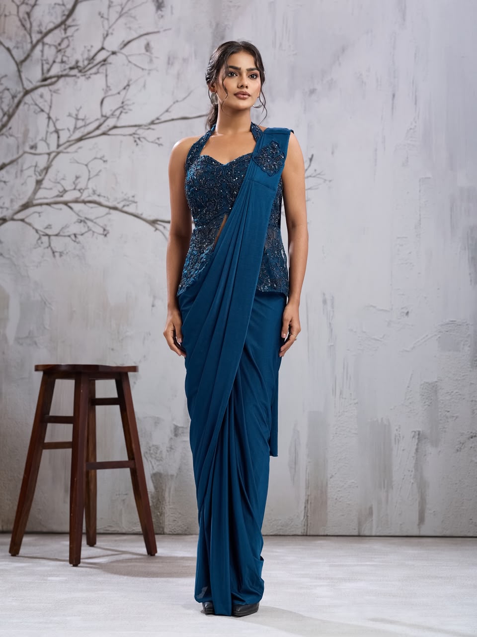 Ready to Wear Saree with Beads Work Blouse — Singles, Vardan Ethnic wholesale from Surat — Photo 3