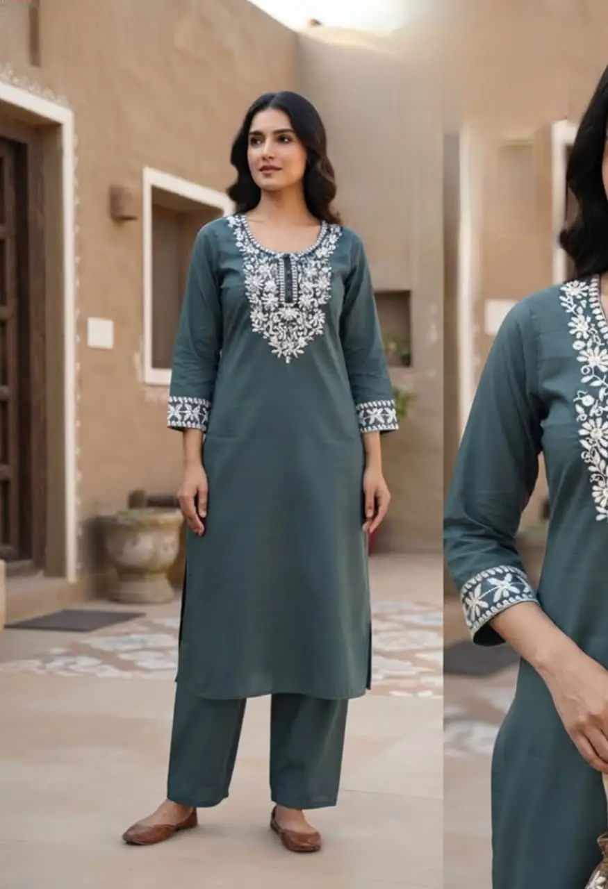 Designer Cotton 2 Piece Suit with Heavy Embroidery Work . — Wholesale Kurtis, Vardan Ethnic wholesale from Surat — view 2