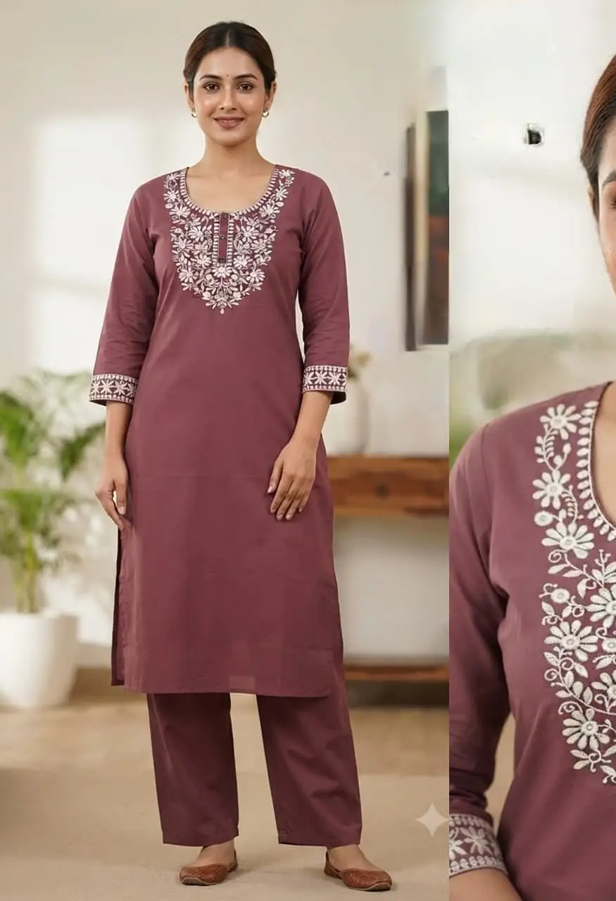 Designer Cotton 2 Piece Suit with Heavy Embroidery Work . — Wholesale Kurtis, Vardan Ethnic wholesale from Surat — view 3