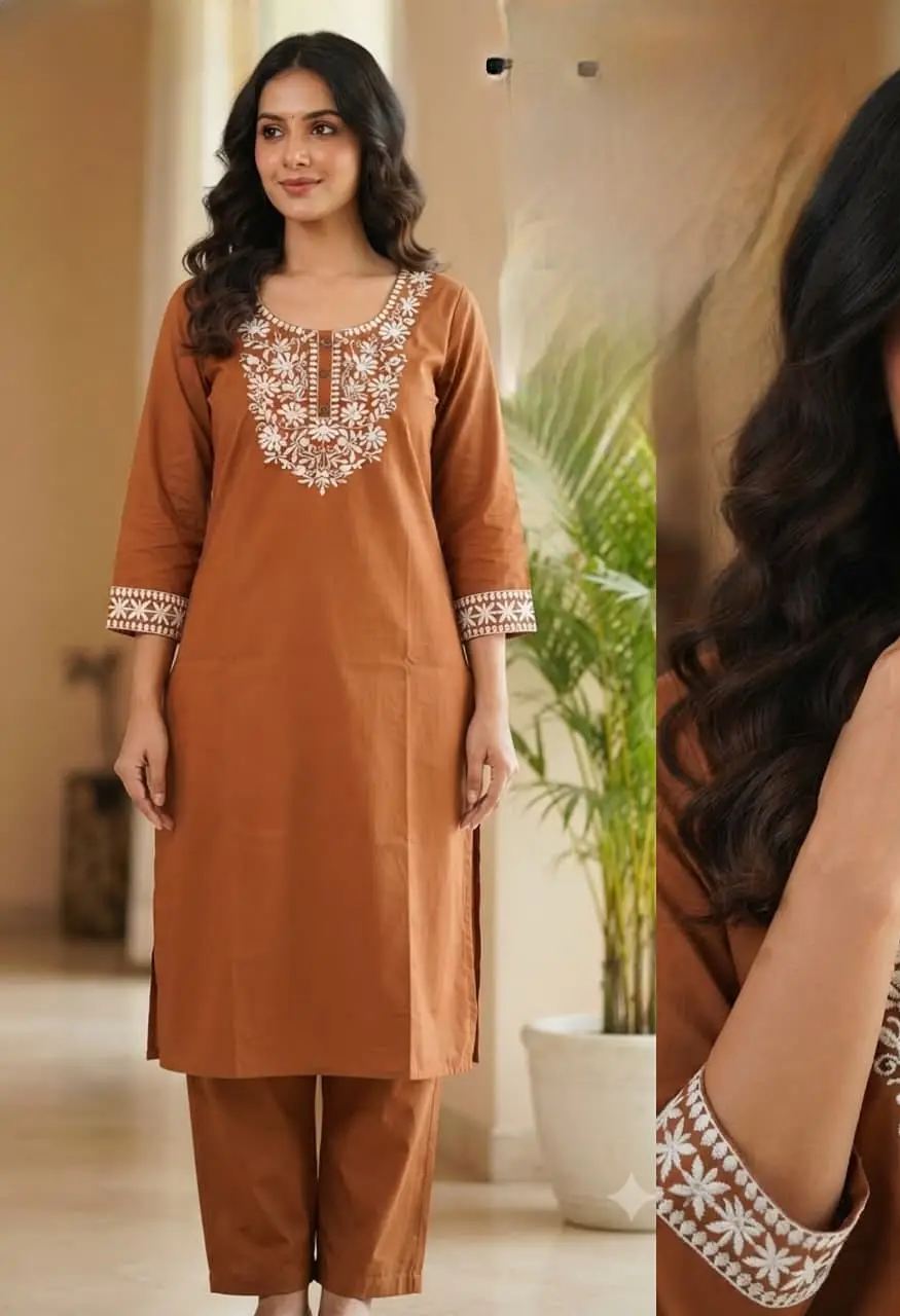 Designer Cotton 2 Piece Suit with Heavy Embroidery Work . — Wholesale Kurtis, Vardan Ethnic wholesale from Surat — view 4